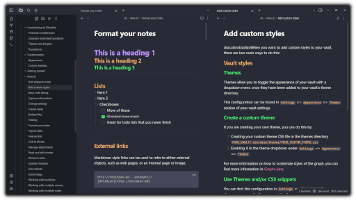Screenshot of the Dracula Official Obsidian theme