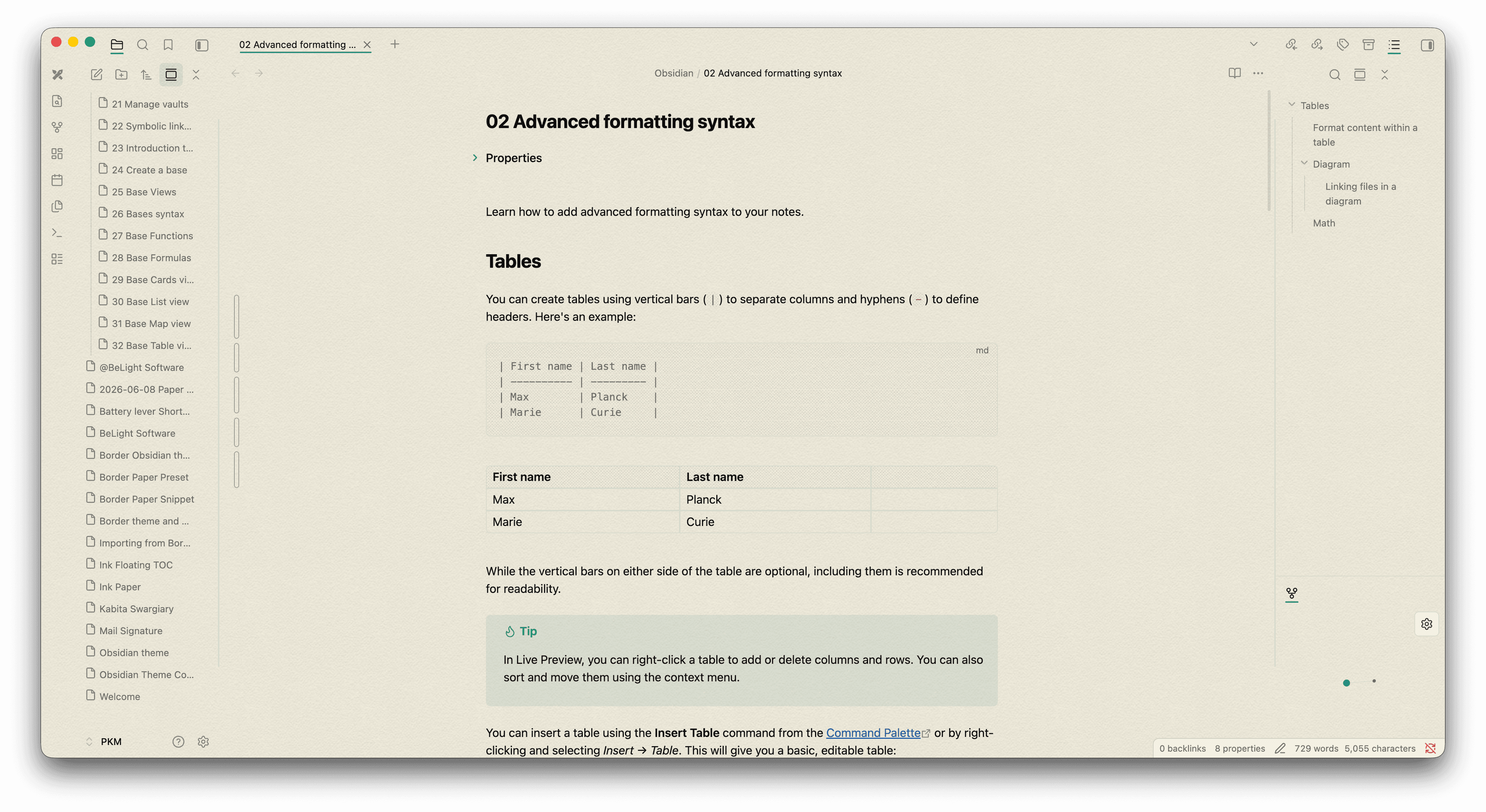 Screenshot of the Ink Paper Obsidian theme