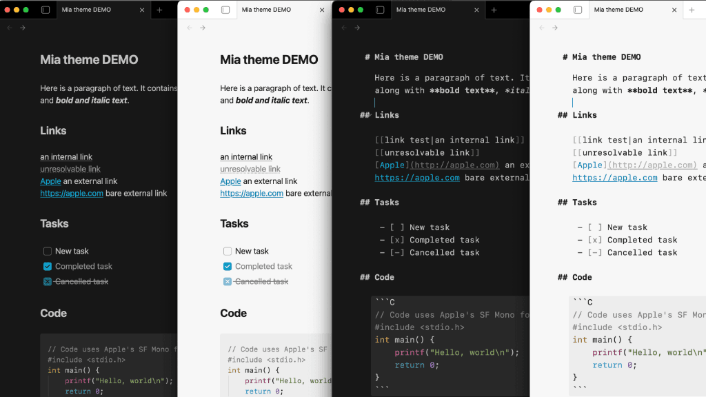 Screenshot of the Mia Obsidian theme