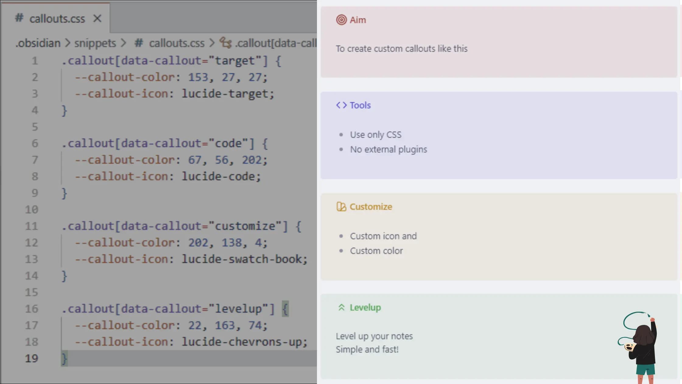 Custom Callouts in Obsidian with CSS Snippets